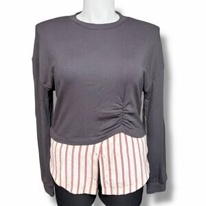 On 12th Womens Shirt Top Pullover Sweatshirt Button Down Blouse Gray Red Cream L